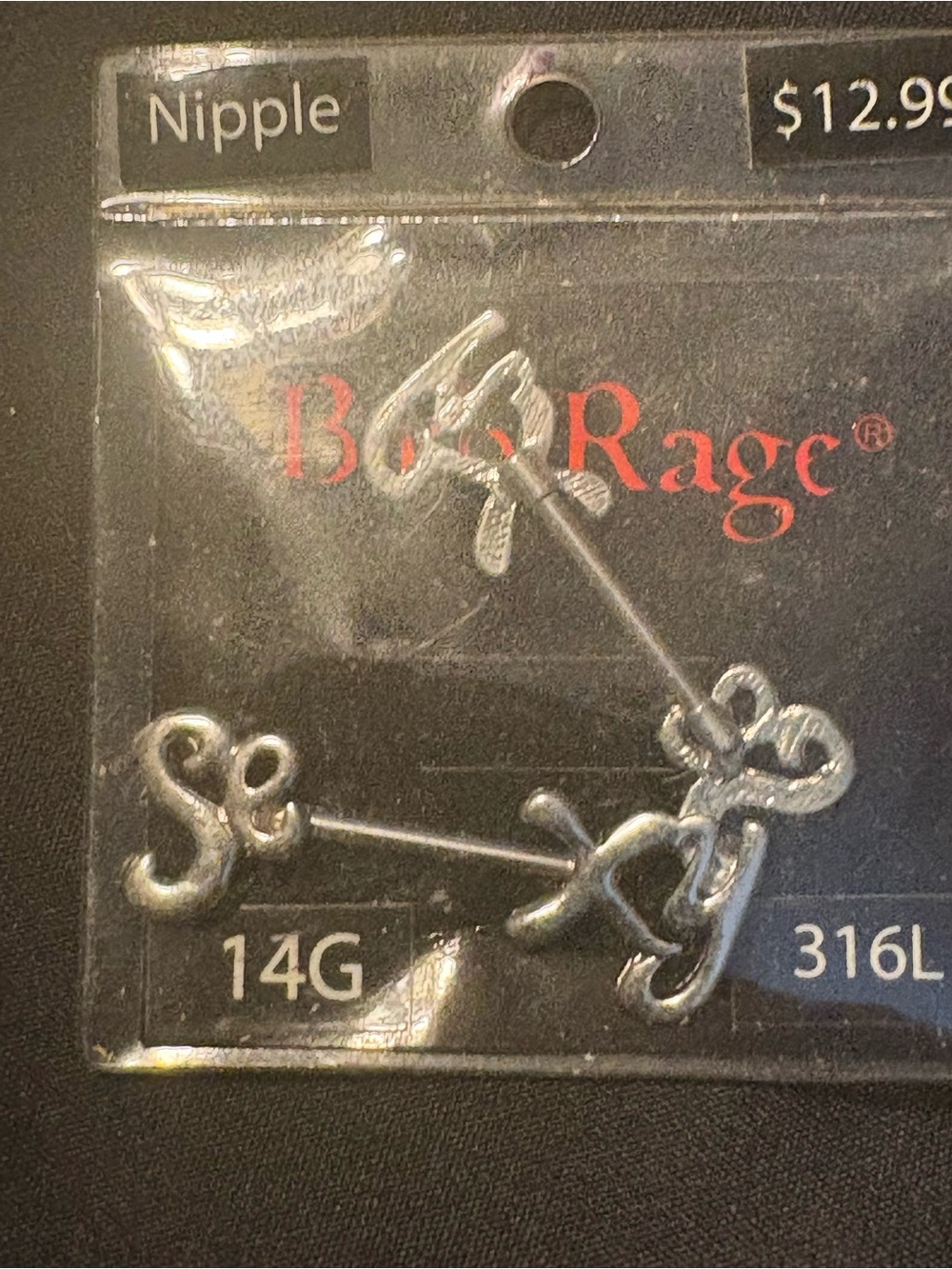 Body Rage Silver 'Sexy' Script Nipple Barbell - 14G set of 2